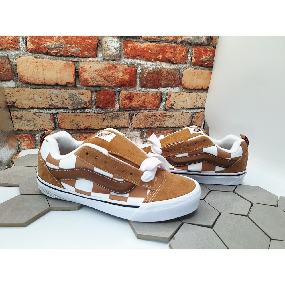 Vans Knu Skool Mega Check Brown Skate Shoes Men's 8 Wheat Checkerboard Women 9.5 - Picture 2 of 9
